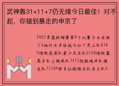 武神轰31+11+7仍无缘今日最佳！对不起，你碰到暴走的申京了